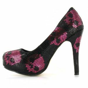 Iron Fist Digi Skull Black and Pink Sequins Platform Heels